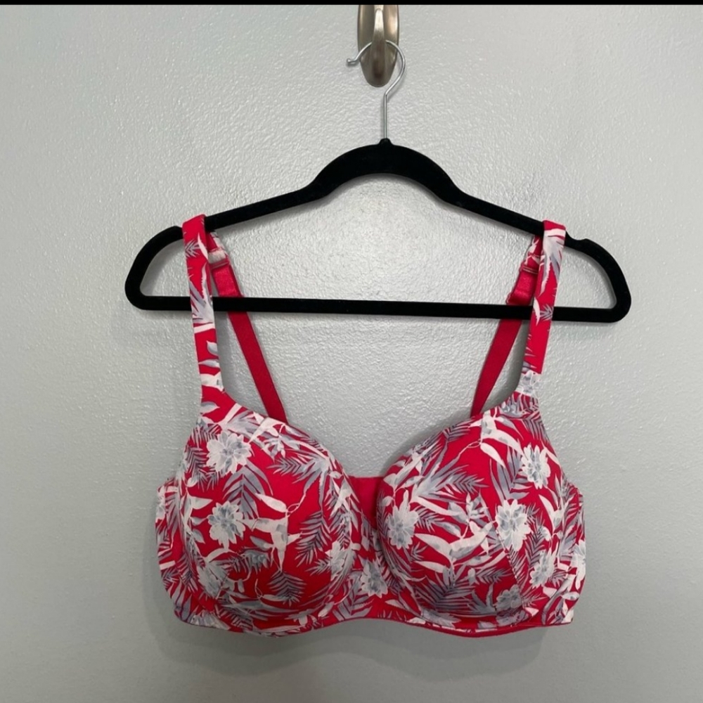 CACIQUE Red/White Floral Boost Balconette Bra sz 40DDD